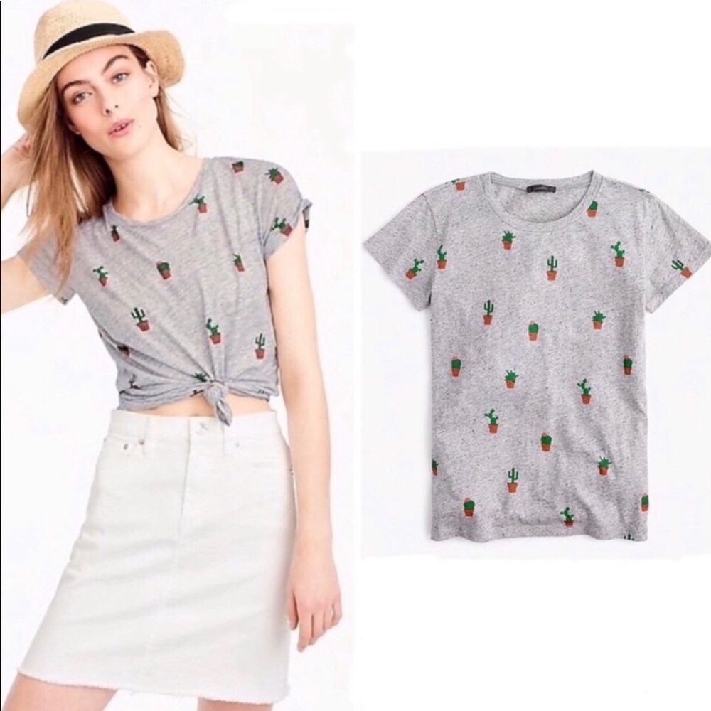 J. Crew Tee with Cacti and Succulent Pattern